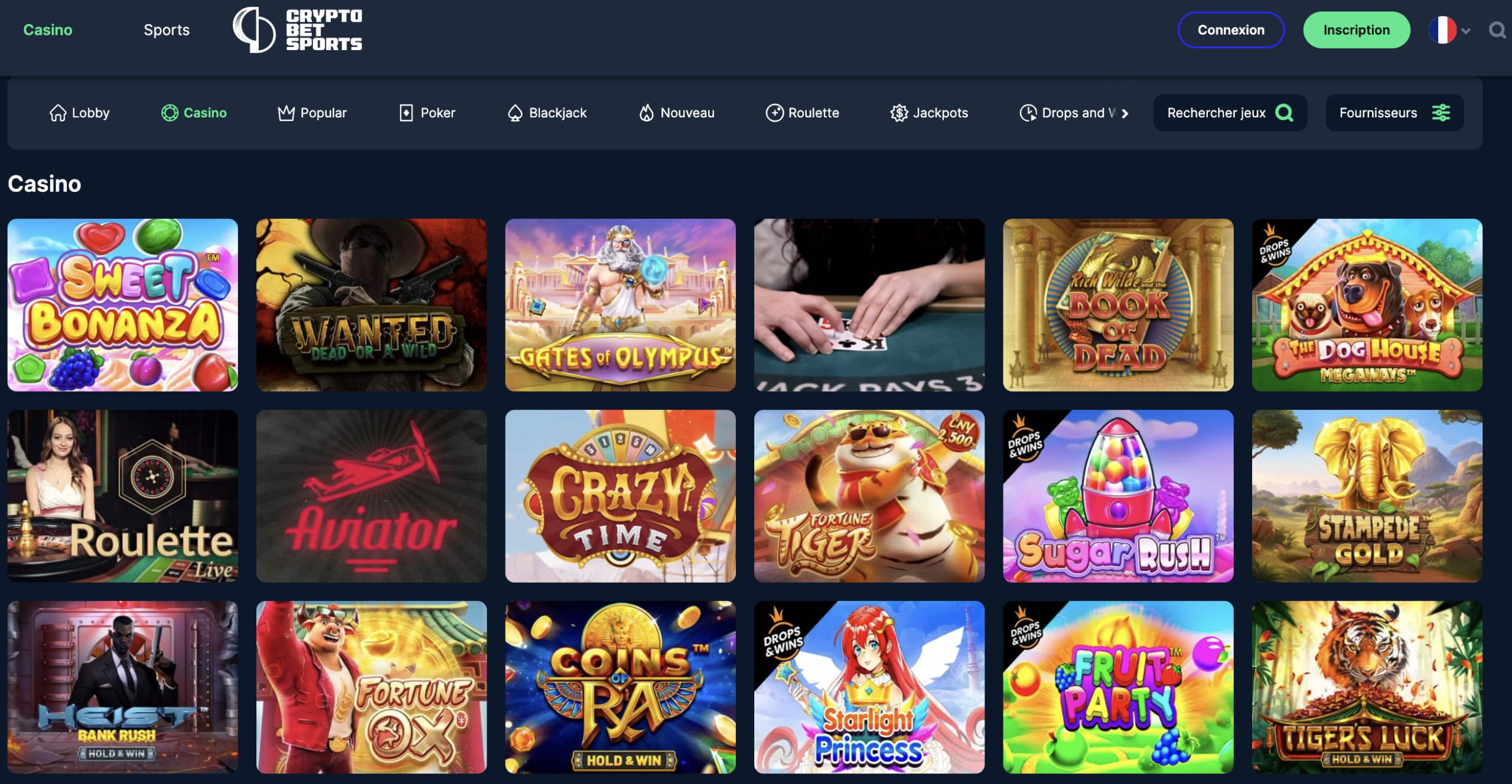 Image montrant la page d'accueil du casino CryptoBetSports