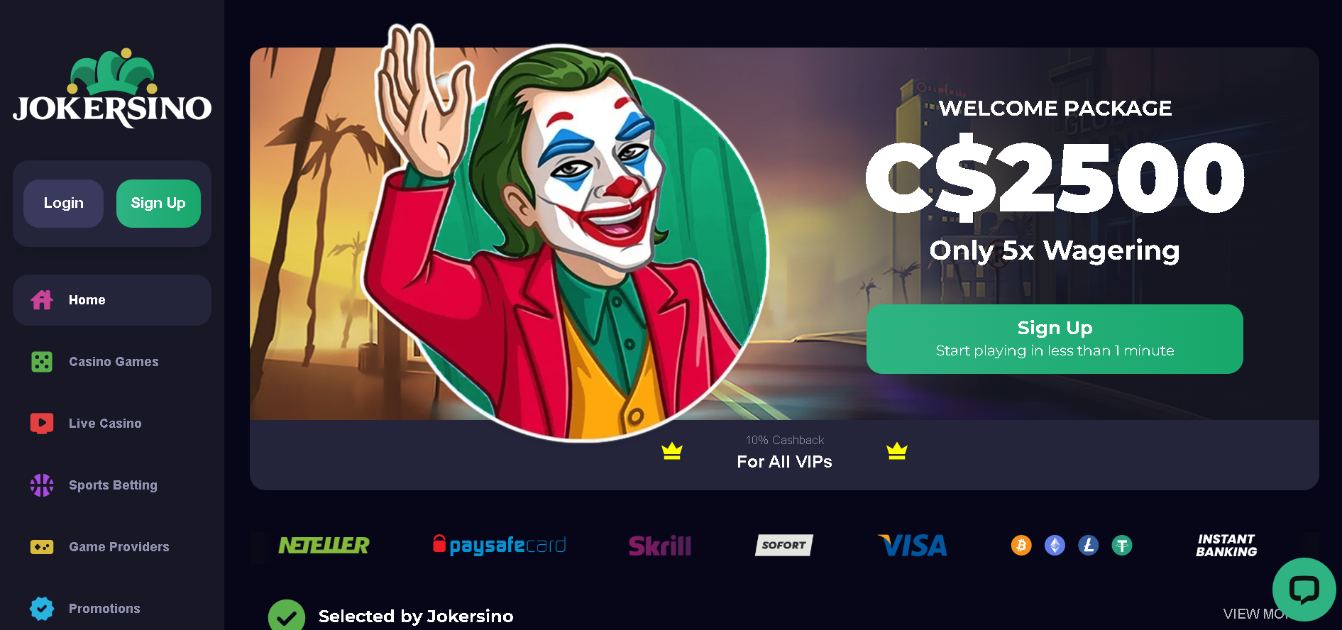 Image showing the Jokersino casino homepage